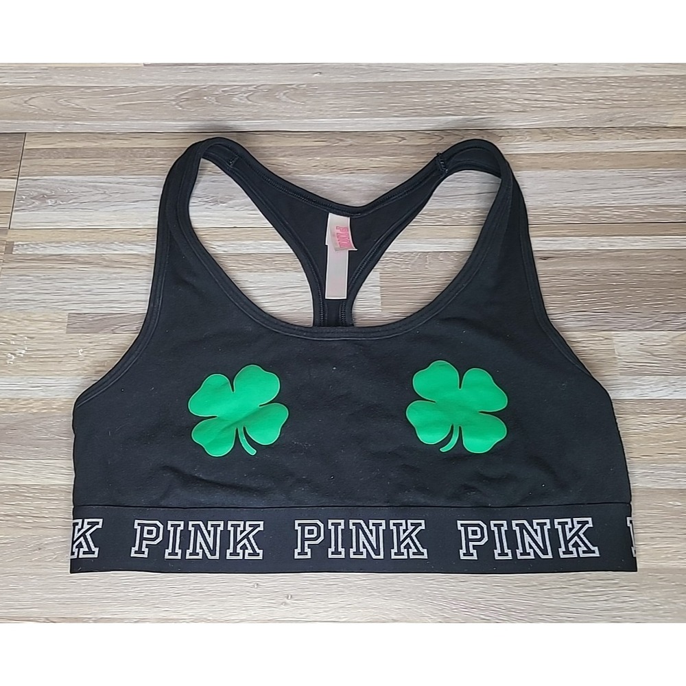 PINK Victoria's Secret Crop Haut Court Size Medium 4 Leaf Clover‎ Shamrock Y2K